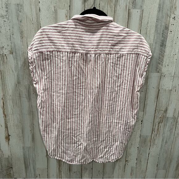 Abercrombie Pink Stripe Rolled Sleeve Button Front Shirt - Picture 5 of 7